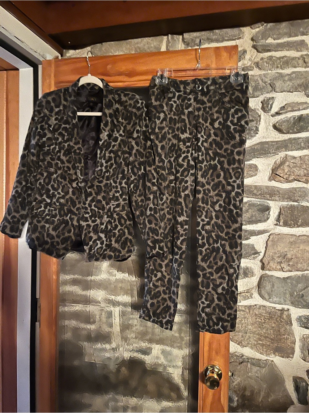 IMAN Gray and Black Leopard Print Pantsuit